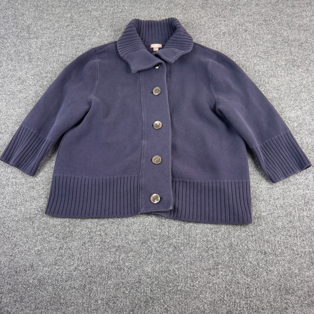 J. Jill Cardigan Sweater Women L Purple Excellent Cotton Button Collared 3/4 Slv